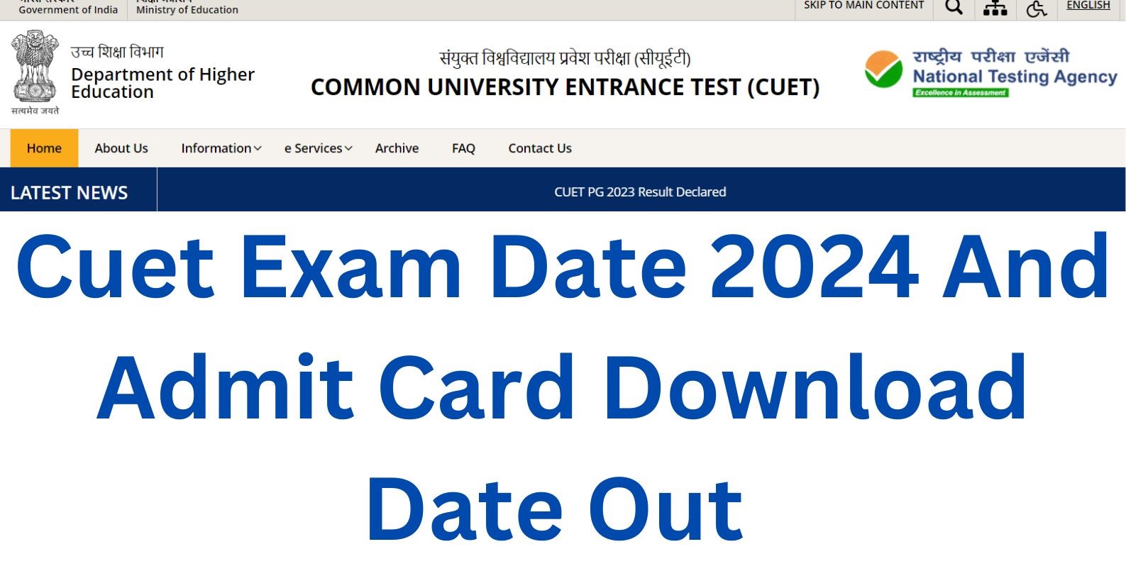 Cuet Exam Date 2024 And Admit Card Download Date Out